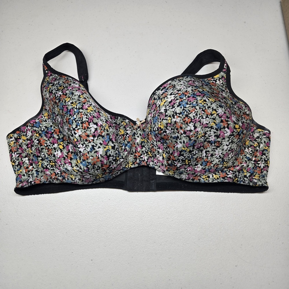 Cacique Women Bra 46DD Black Multi Floral Lightly Lined Balconette